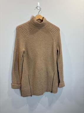 Abercrombie & Fitch Tan Ribbed Turtleneck Sweater with Side Zippers Size Small